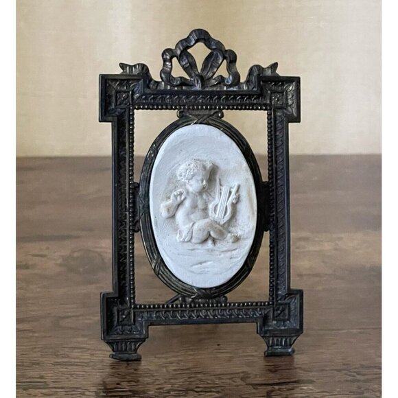 Antique 19th Century Napoleon III French Meerschaum Carved Relief Brass Frame - Picture 2 of 12